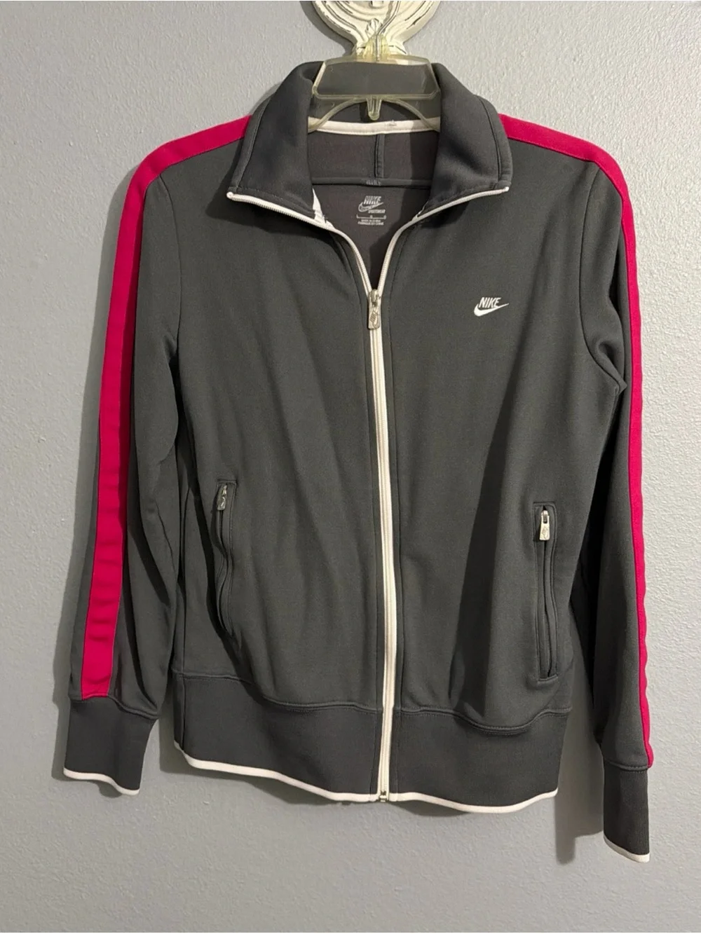 NIKE Womens Retro  Full Zip Track Jacket Grey White Pink Blue National, L
